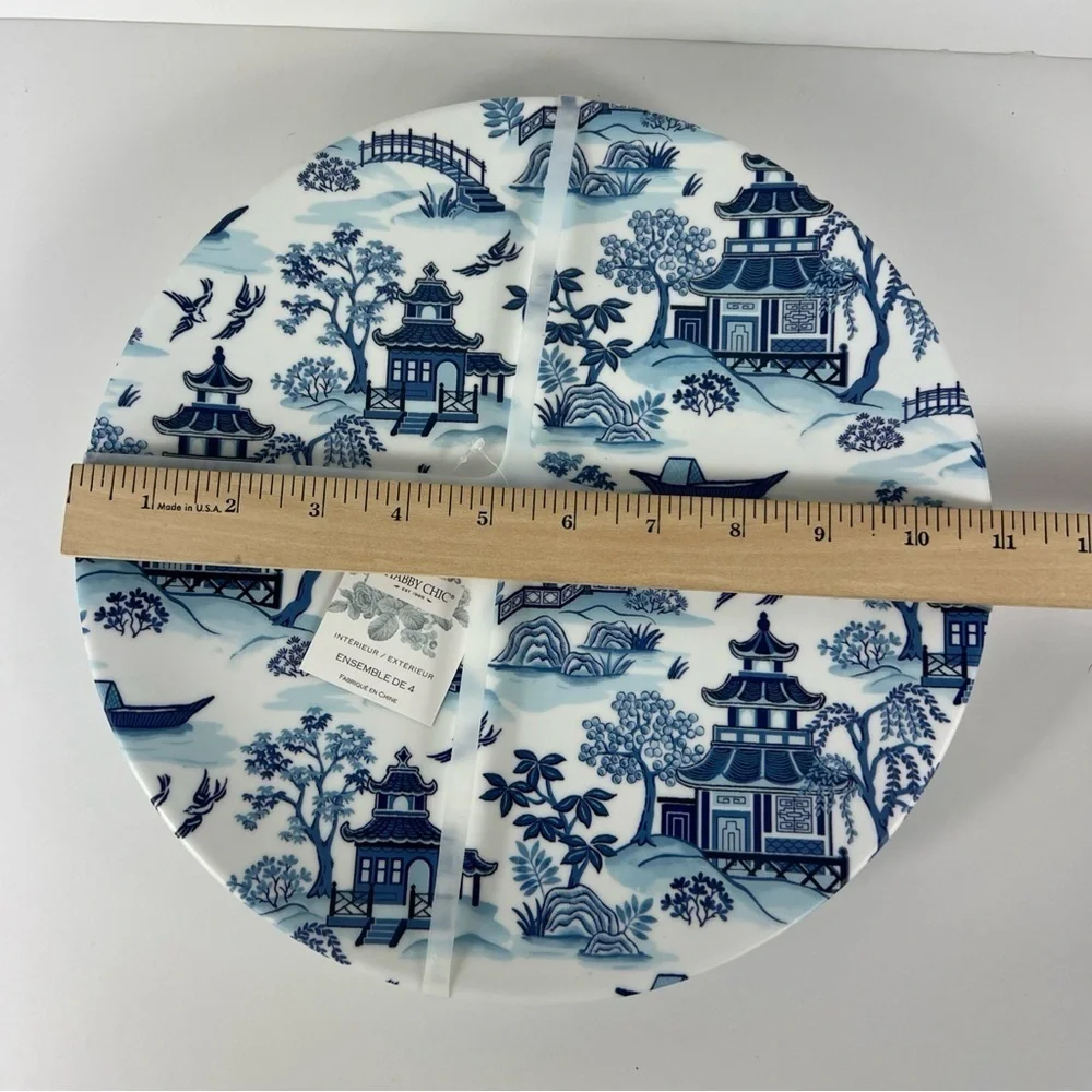 Shabby Chic Melamine Chinoiserie Dinner Plates Blue Willow 11